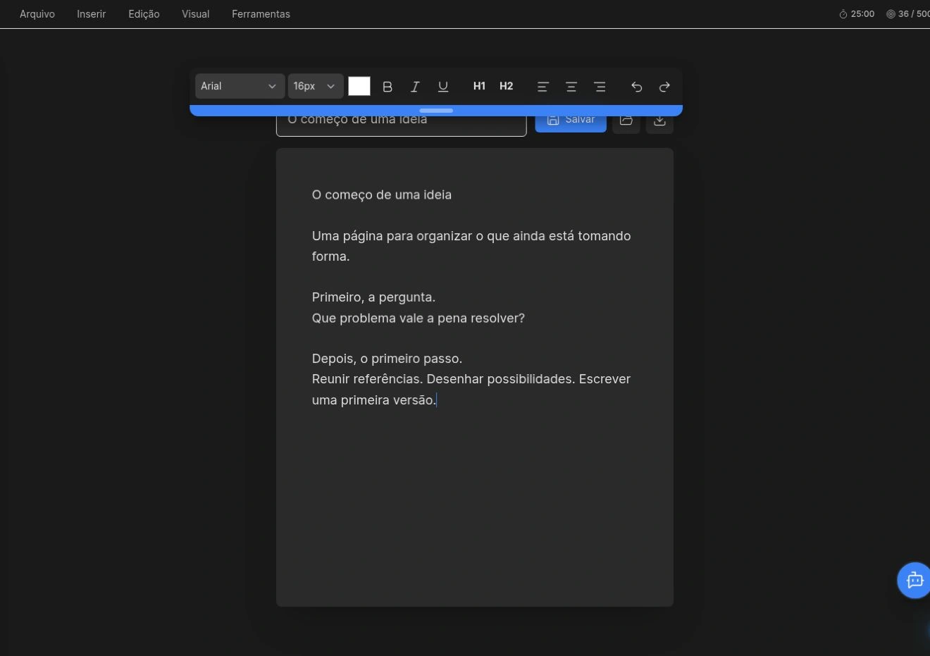 Tela principal do Lesson, com um documento aberto, menus e barra de formatação